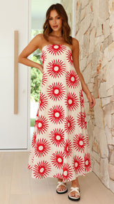 Connie Maxi Dress - Beige / Red Sun