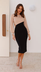 Nalani Midi Dress - Beige/Black