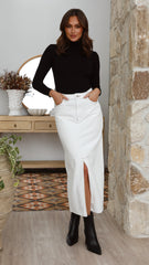 Reno Denim Midi Skirt - White