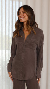 Graciela Button Up Shirt - Warm Grey Cupro