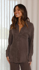 Graciela Button Up Shirt - Warm Grey Cupro