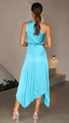 Cali One Shoulder Midi Dress - Blue