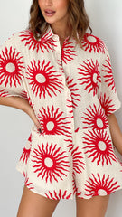 Aralyn Playsuit - Beige / Red Sun