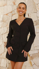 Madelaine Long Sleeve Mini Dress - Black
