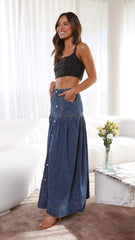 Penelope Midi Skirt - Blue Denim