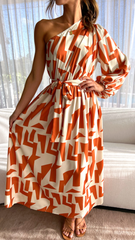 Melanie Maxi Dress - Orange/Rust Print