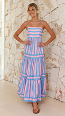 Terrah Maxi Dress - Blue/Pink Stripe