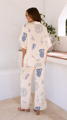 Bailie Shirt and Pants Set - Beige/Blue