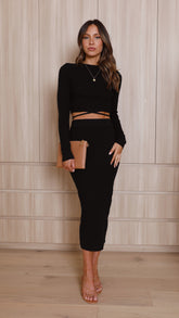 Leandra Knit Midi Skirt - Black