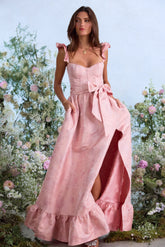 The Veronica Dress in Light Pink Windsor Brocade