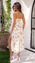 Halia Midi Dress - Orange Floral