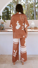 Bailie Shirt and Pants Set - Rust/White