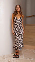 Tara Midi Dress - Black/Beige