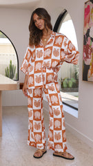Camilla Shirt and Pants Set - Orange/White