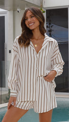 Marley Button Up Shirt and Shorts Set - White/Tan