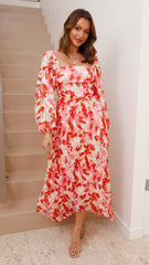 Isla Midi Dress - Pink/Red Floral