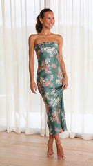 Dreamers Strapless Maxi - Green Floral