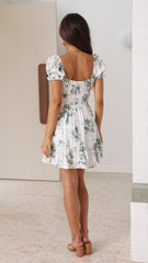 Malilah Mini Dress - Green/White Print
