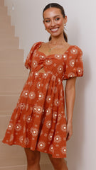 Luna Mini Dress - Brown Sun Print