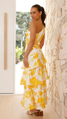 Odilie One Shoulder Maxi Dress - Yellow Floral
