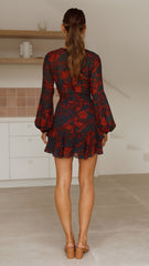 Dream Away Dress - Dark Teal/Red Floral