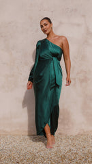 Heidi One Shoulder Maxi Dress - Emerald