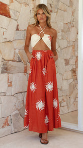 Zardia Maxi Dress - Rust/Cream Sun Print