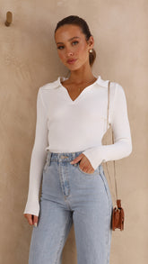 Frankie Knit Long Sleeve Top - White