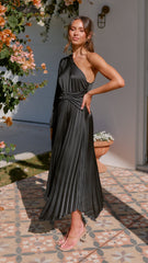 Brooklyn One Shoulder Midi Dress - Black