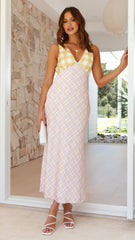 Dae Maxi Dress - Yellow / Pink Check