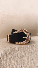 Amelie Twist Buckle Belt - Black/Gold
