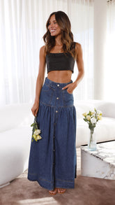 Penelope Midi Skirt - Blue Denim