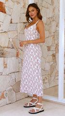 Ibiza V-Neck Maxi Dress - Beige Print