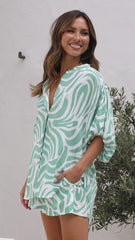 Flora Shorts - Matcha Print