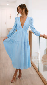 Erin Long Sleeve Midi Dress - Blue