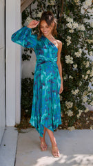 Brooklyn One Shoulder Midi Dress - Blue Floral