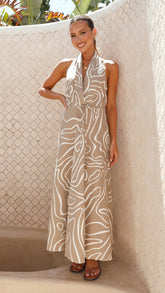 Zaila Maxi Dress - Beige / White Print