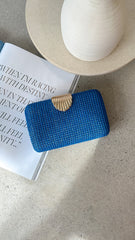 Livy Shell Clasp Woven Structured Clutch - Blue
