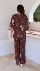 Bailie Shirt and Pants Set - Brown/White