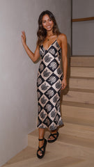 Tara Midi Dress - Black/Beige