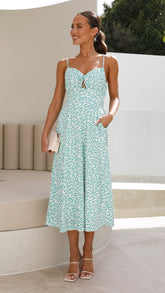 Babette Midi Dress - Green Floral
