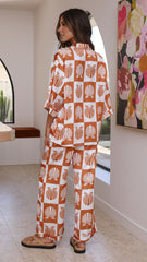 Camilla Shirt and Pants Set - Orange/White