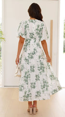 Erin Midi Dress - Green/White Floral