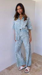 Hailey Button Up Shirt and Pants Set - Sage Floral