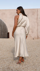 Esther One Shoulder Long Sleeve Dress - Champagne