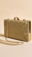 Mariah Diamante Structured Clutch - Gold
