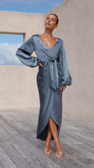 Naomi Long Sleeve Maxi Dress - Slate Blue