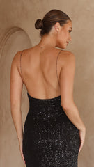 Cher Maxi Dress - Black Sequins
