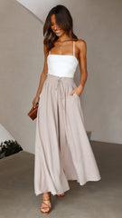 Avery Wide Leg Pants - Beige