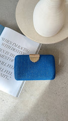 Livy Shell Clasp Woven Structured Clutch - Blue